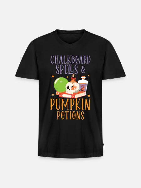 Chalkboard Magic & Pumpkin Potions Halloween - Men's Premium Organic T-shirt with V-neck - black