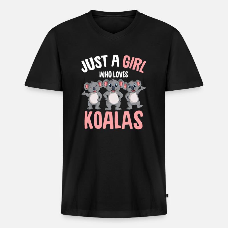 Koala Mädchen - Männer Premium Bio T-Shirt mit V-Ausschnitt - Schwarz