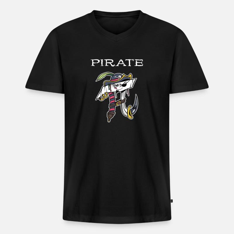 Math Pirate Pi - Männer Premium Bio T-Shirt mit V-Ausschnitt - Schwarz