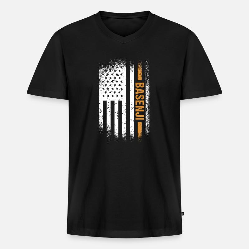 Dog Basenji Us Flag - Männer Premium Bio T-Shirt mit V-Ausschnitt - Schwarz