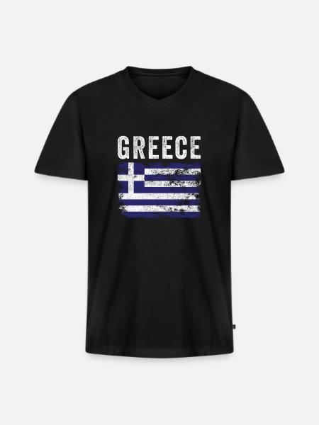 Greece Flag Distressed - Greek Flag - Men's Premium Organic T-shirt with V-neck - black