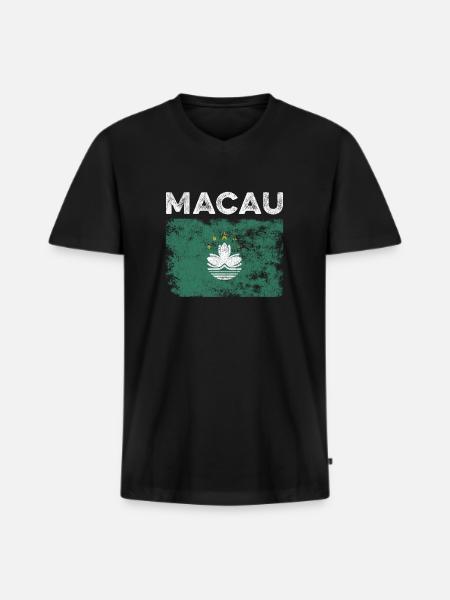 Macau Flag Distressed - Macanese Flag - Men's Premium Organic T-shirt with V-neck - black