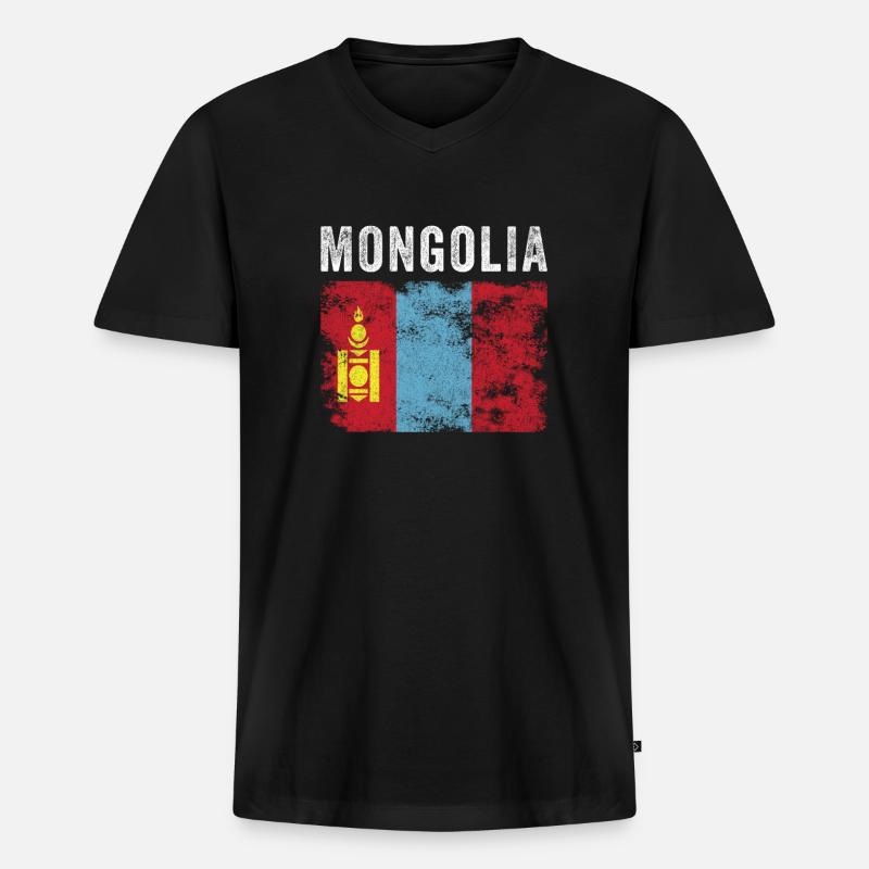 Mongolei Flagge Distressed Mongolische Flagge - Männer Premium Bio T-Shirt mit V-Ausschnitt - Schwarz