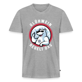 Winterbaden & Gühwein Eisbader Winterparty - Männer Premium Bio T-Shirt mit V-Ausschnitt - Grau meliert - Vorne