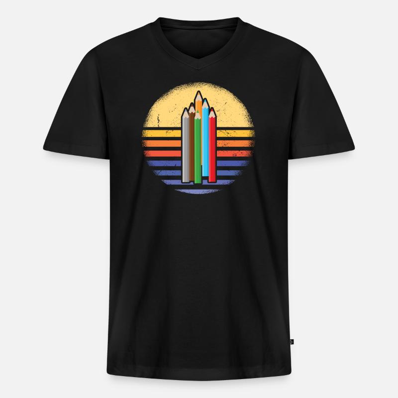 Drawer Retro Sunset Drawing - Männer Premium Bio T-Shirt mit V-Ausschnitt - Schwarz