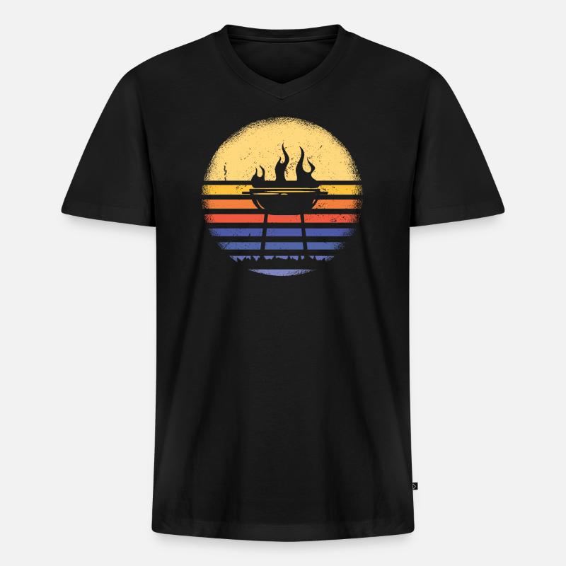 Griller Retro Sunset Grilling - Männer Premium Bio T-Shirt mit V-Ausschnitt - Schwarz