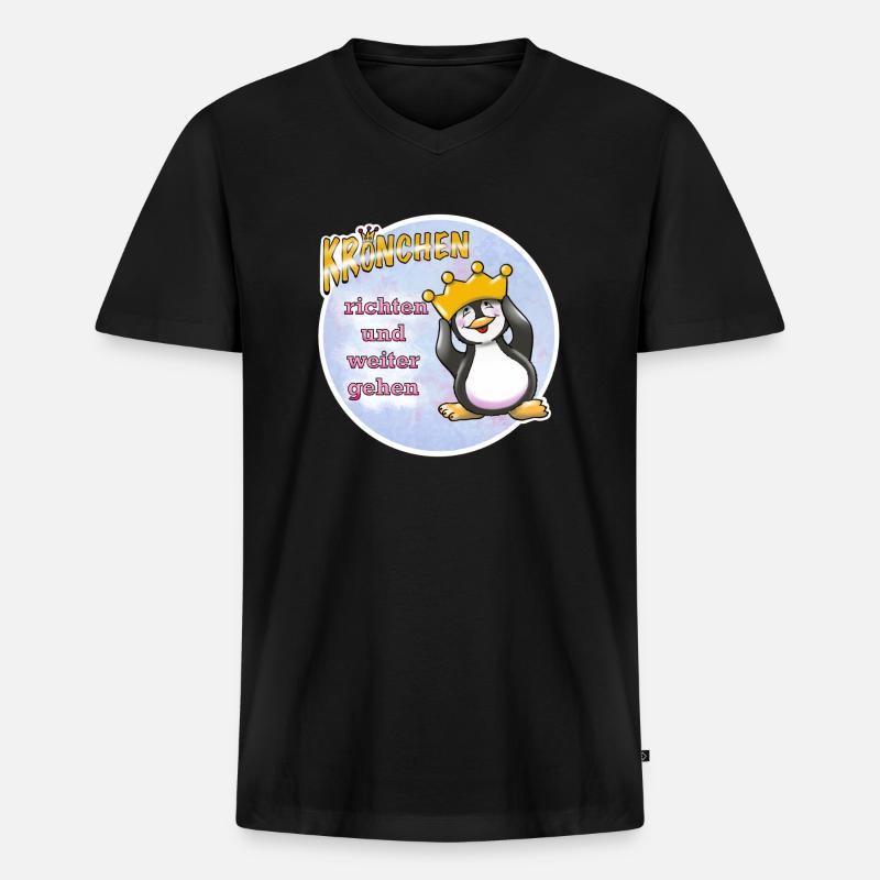 Krönchen richten Pinguin - Männer Premium Bio T-Shirt mit V-Ausschnitt - Schwarz