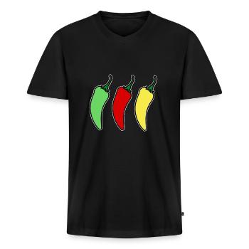 chili - T-shirt encolure en V Premium bio Homme - noir - Devant - Nico (187cm)