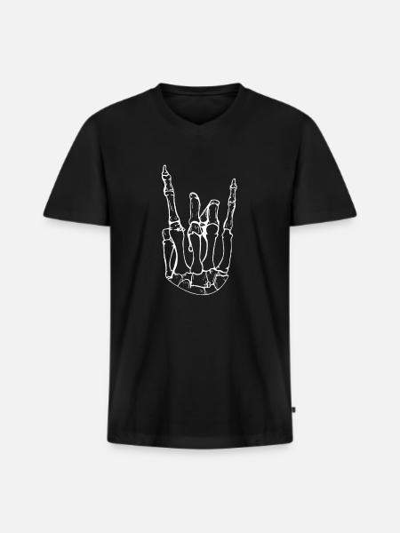 Rocker hand as skeleton - Men's Premium Organic T-shirt with V-neck - black