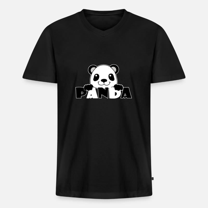 Panda - Panda Bär - Männer Premium Bio T-Shirt mit V-Ausschnitt - Schwarz