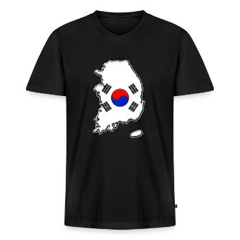 Corée du Sud Carte du drapeau - T-shirt encolure en V Premium bio Homme - noir - Devant - Nico (187cm)