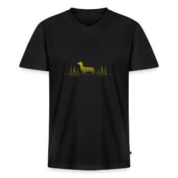 Dackel Herzschlag - Männer Premium Bio T-Shirt mit V-Ausschnitt - Schwarz - Vorne - Nico (187cm)