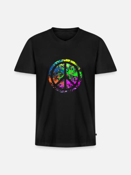 Peace - Farben - Männer Premium Bio T-Shirt mit V-Ausschnitt - Schwarz