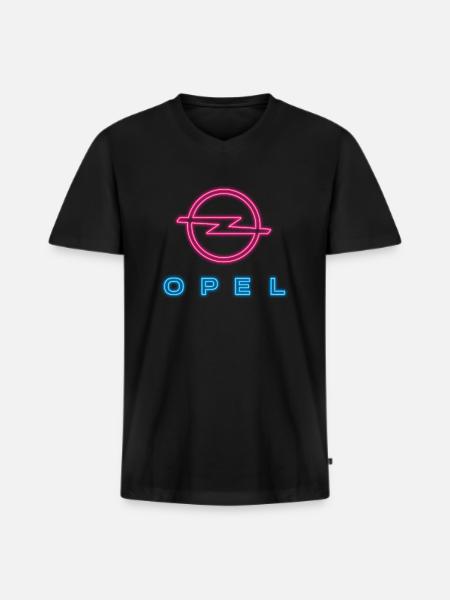 Opel Retro Neon Logo In Blue And Pink - Men's Premium Organic T-shirt with V-neck - black