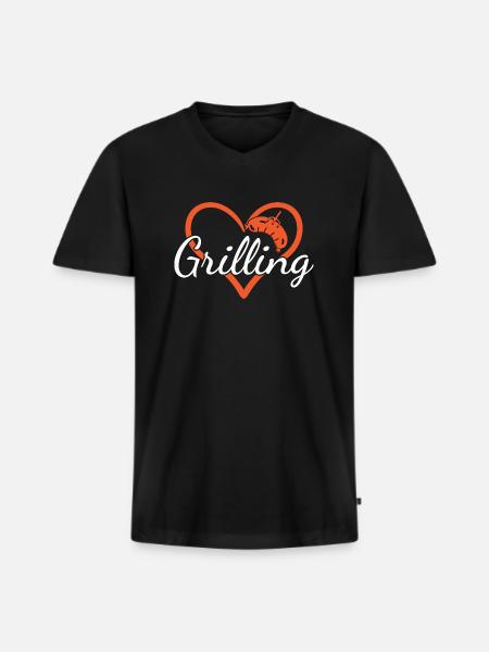 Griller Heart Grilling - Männer Premium Bio T-Shirt mit V-Ausschnitt - Schwarz