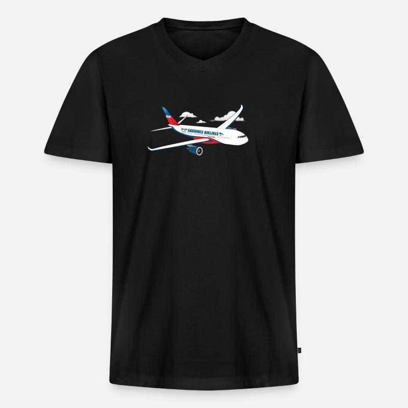 Sardinen Airlines - Männer Premium Bio T-Shirt mit V-Ausschnitt - Schwarz