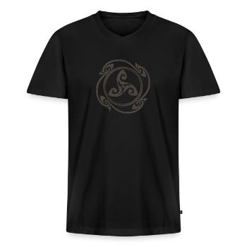 Symbole celtique Latene marbré gris - T-shirt encolure en V Premium bio Homme - noir - Devant - Nico (187cm)