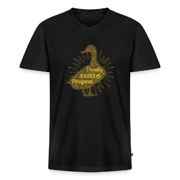élevé fièrement en Périgord - Silhouette canard - T-shirt encolure en V Premium bio Homme - noir - Devant - Nico (187cm)