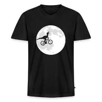 Mond Velociraptor Dinosaurier Velo - Männer Premium Bio T-Shirt mit V-Ausschnitt - Schwarz - Vorne - Nico (187cm)