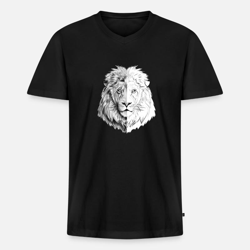 Ein interessanter gezeichneter Löwe - Männer Premium Bio T-Shirt mit V-Ausschnitt - Schwarz