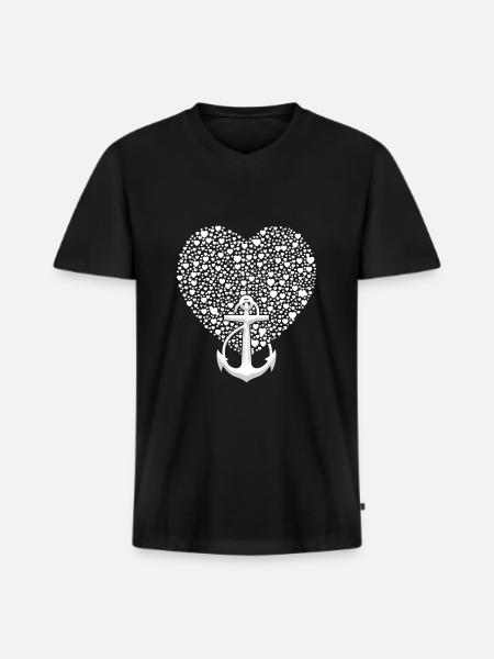 Anker Mit Herz Küste Seefahrt - T-shirt encolure en V Premium bio Homme - noir
