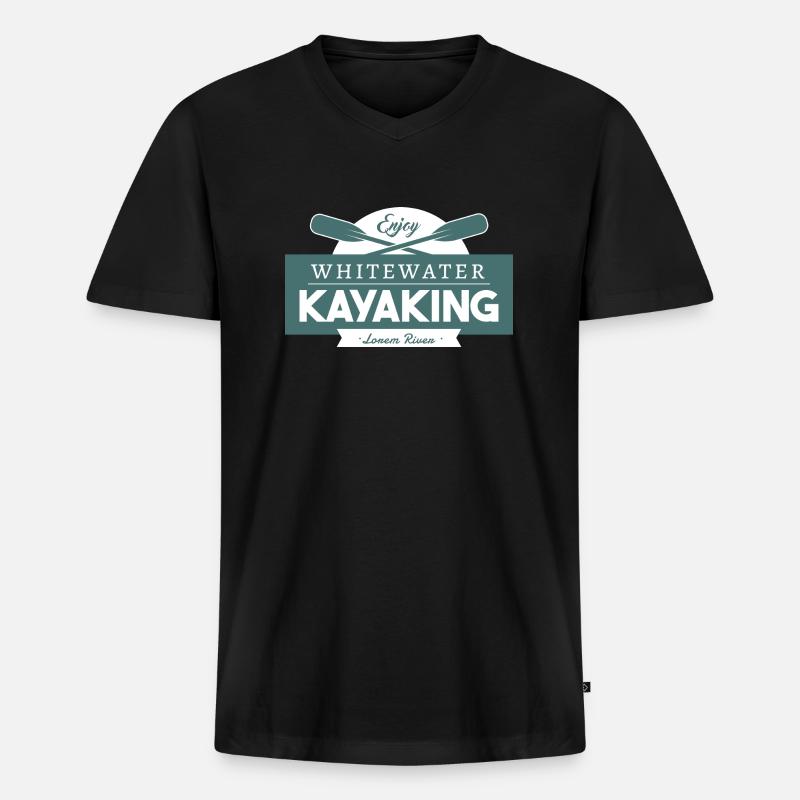 Enjoy Whitewater Kayaking - Männer Premium Bio T-Shirt mit V-Ausschnitt - Schwarz