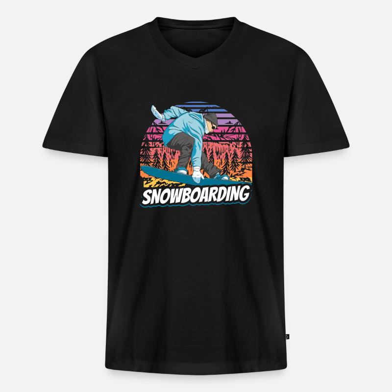Snowboarding Retro - Männer Premium Bio T-Shirt mit V-Ausschnitt - Schwarz