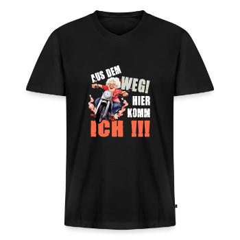 Aus dem Weg Hier Komm Ich Oma - Männer Premium Bio T-Shirt mit V-Ausschnitt - Schwarz - Vorne - Nico (187cm)