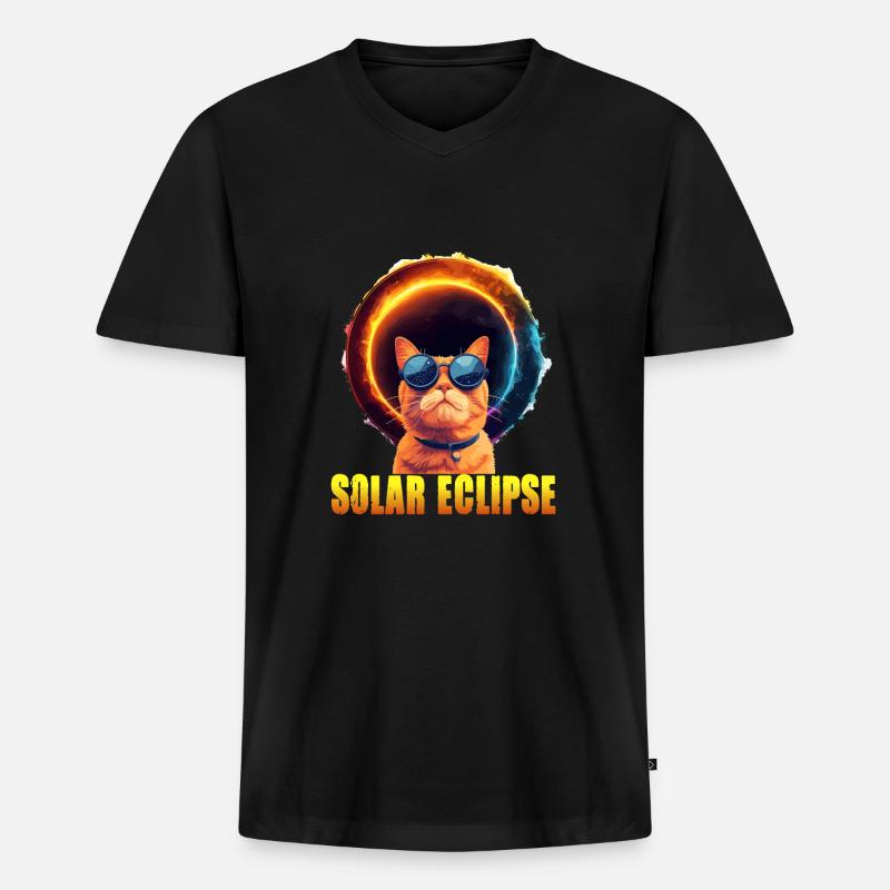 Sonnenfinsternis Katze - Männer Premium Bio T-Shirt mit V-Ausschnitt - Schwarz