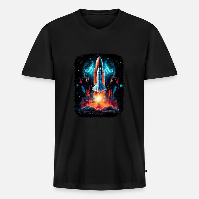 Raumschiff-Start Raketenschiff - Männer Premium Bio T-Shirt mit V-Ausschnitt - Schwarz