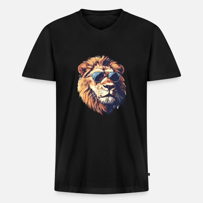 Löwe mit Brille Hipster Löwe - Männer Premium Bio T-Shirt mit V-Ausschnitt - Schwarz