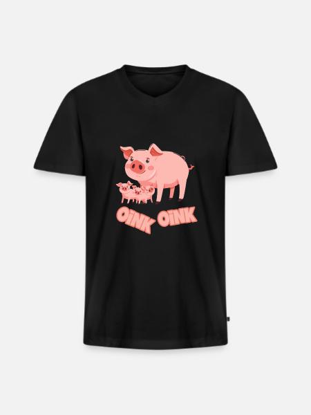 Schweinchen Schwein Oink - Männer Premium Bio T-Shirt mit V-Ausschnitt - Schwarz