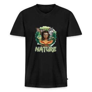 Natur Wolf Eule Schildkröte Frau für - Männer Premium Bio T-Shirt mit V-Ausschnitt - Schwarz - Vorne - Nico (187cm)