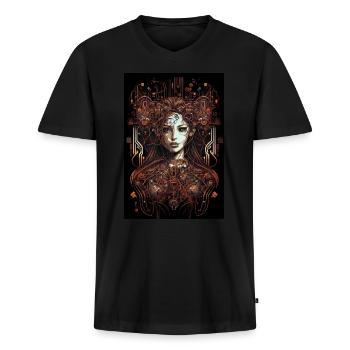 AI Art | Cyber Woman in Jugendstil - Männer Premium Bio T-Shirt mit V-Ausschnitt - Schwarz - Vorne - Nico (187cm)