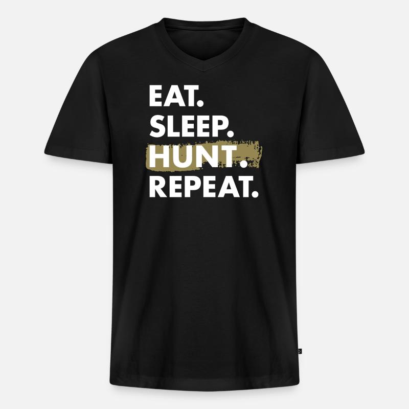 Hunter Eat Sleep Hunting - Männer Premium Bio T-Shirt mit V-Ausschnitt - Schwarz