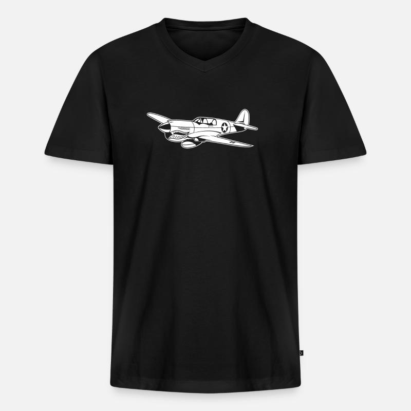 Jagdflugzeug / Kampfflieger Warhawk 02_weiß - Männer Premium Bio T-Shirt mit V-Ausschnitt - Schwarz