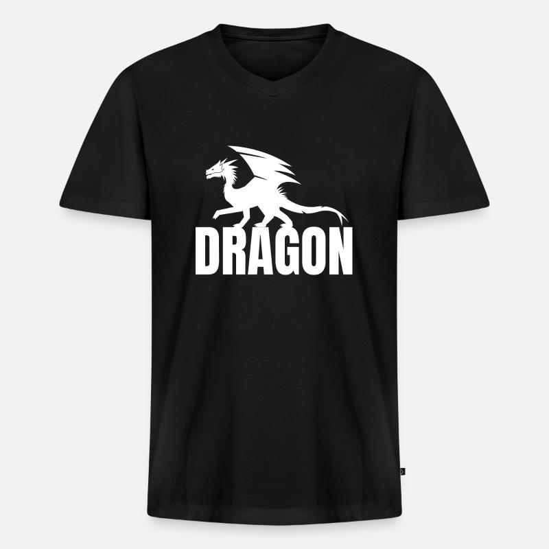Dragon Typography - Männer Premium Bio T-Shirt mit V-Ausschnitt - Schwarz