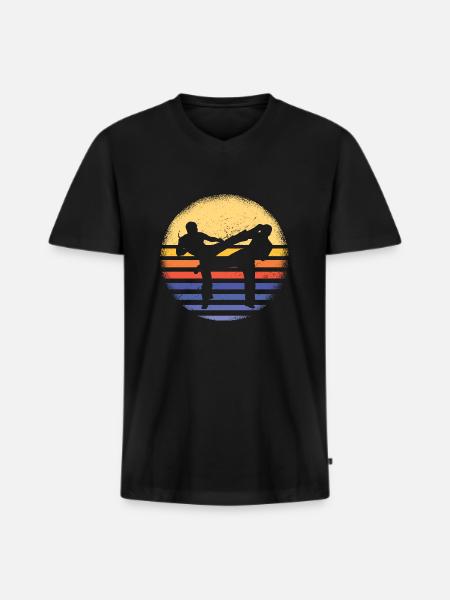 Sport Retro Sunset Taekwondo - Men's Premium Organic T-shirt with V-neck - black