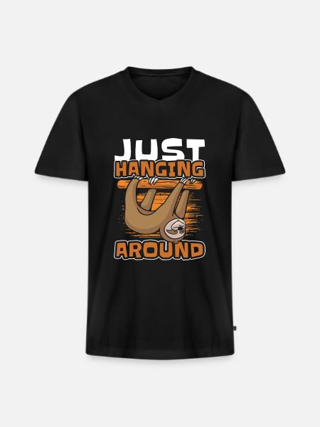 Sloth hang hang out - Men's Premium Organic T-shirt with V-neck - black