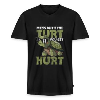 Panzer Alt Artenvielfalt - Männer Premium Bio T-Shirt mit V-Ausschnitt - Schwarz - Vorne - Nico (187cm)