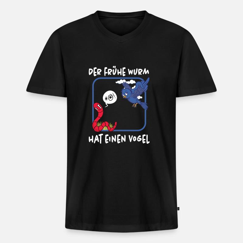 Frueh Wurm Vogel - Männer Premium Bio T-Shirt mit V-Ausschnitt - Schwarz