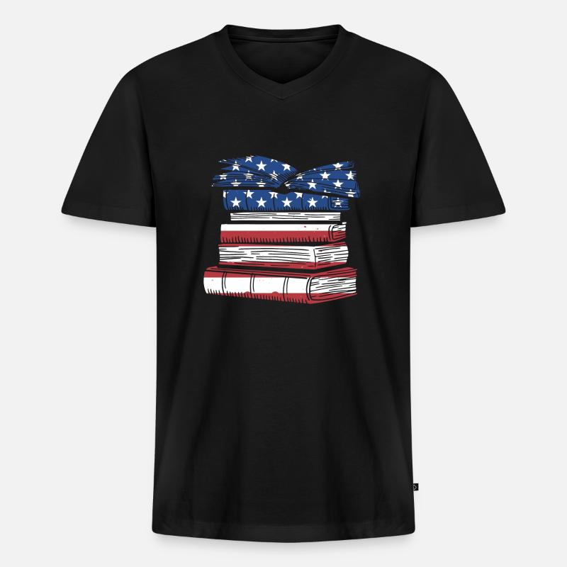 Reader Us Flag Reading - Männer Premium Bio T-Shirt mit V-Ausschnitt - Schwarz