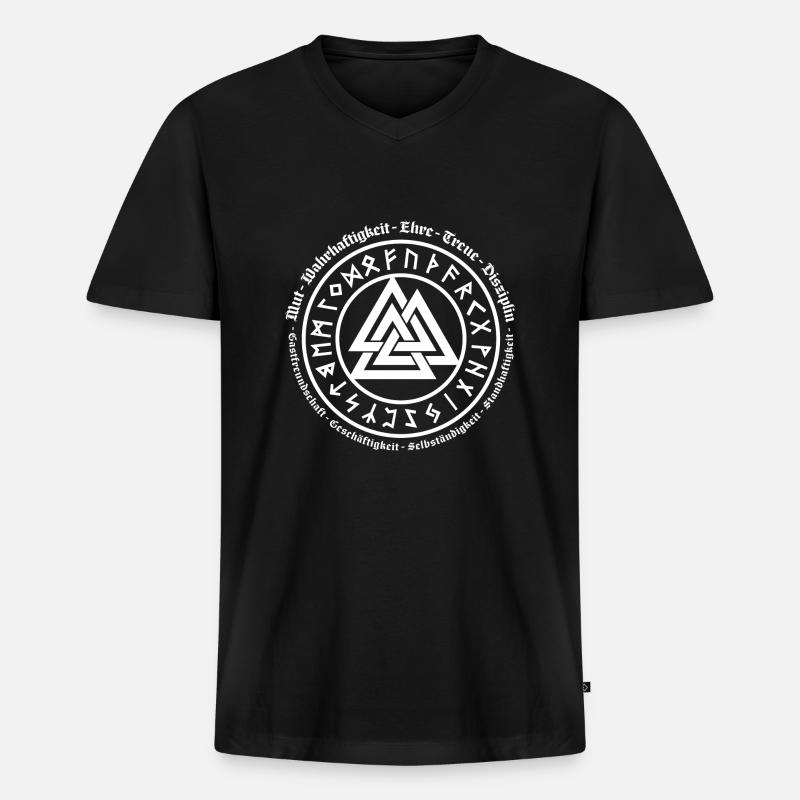 Wikinger - 9 Tugenden - Männer Premium Bio T-Shirt mit V-Ausschnitt - Schwarz