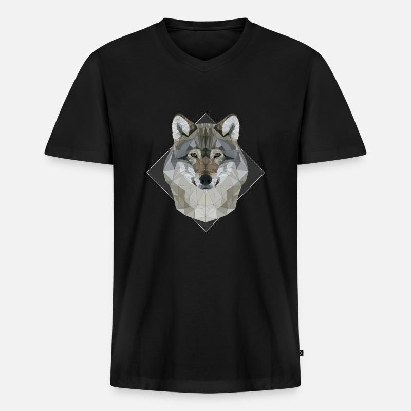 Wolf - Männer Premium Bio T-Shirt mit V-Ausschnitt - Schwarz