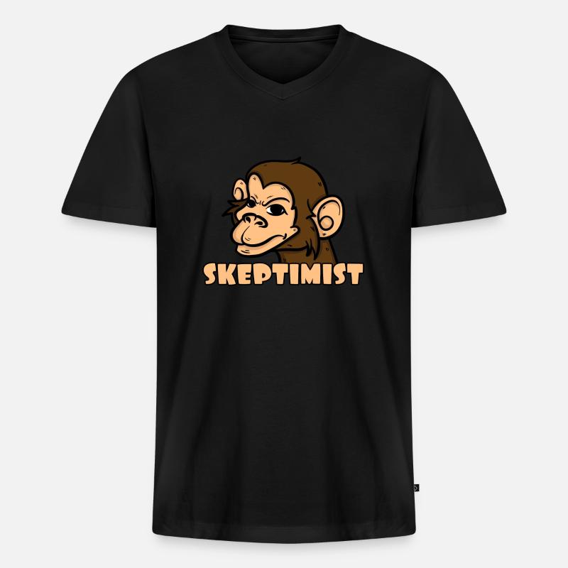 Skeptiker Affe - Skeptimist - Männer Premium Bio T-Shirt mit V-Ausschnitt - Schwarz