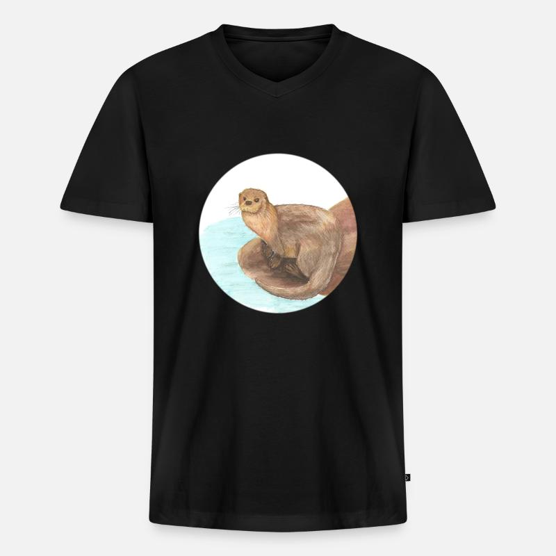 otter 2 04 01 2023 - Männer Premium Bio T-Shirt mit V-Ausschnitt - Schwarz