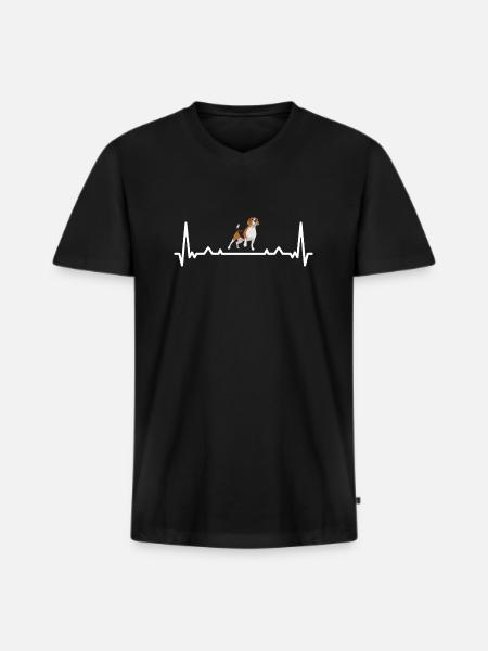 Heartbeat Beagle - Männer Premium Bio T-Shirt mit V-Ausschnitt - Schwarz