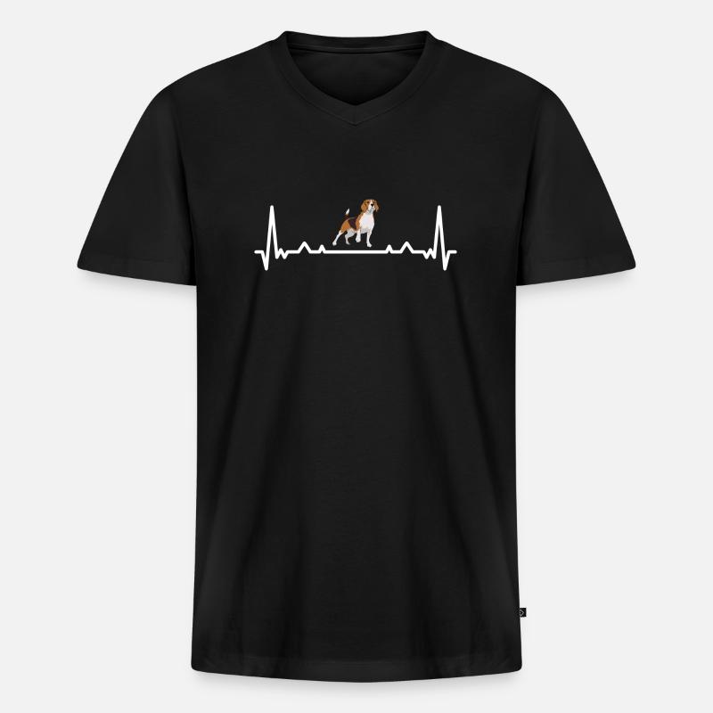 Heartbeat Beagle - Männer Premium Bio T-Shirt mit V-Ausschnitt - Schwarz