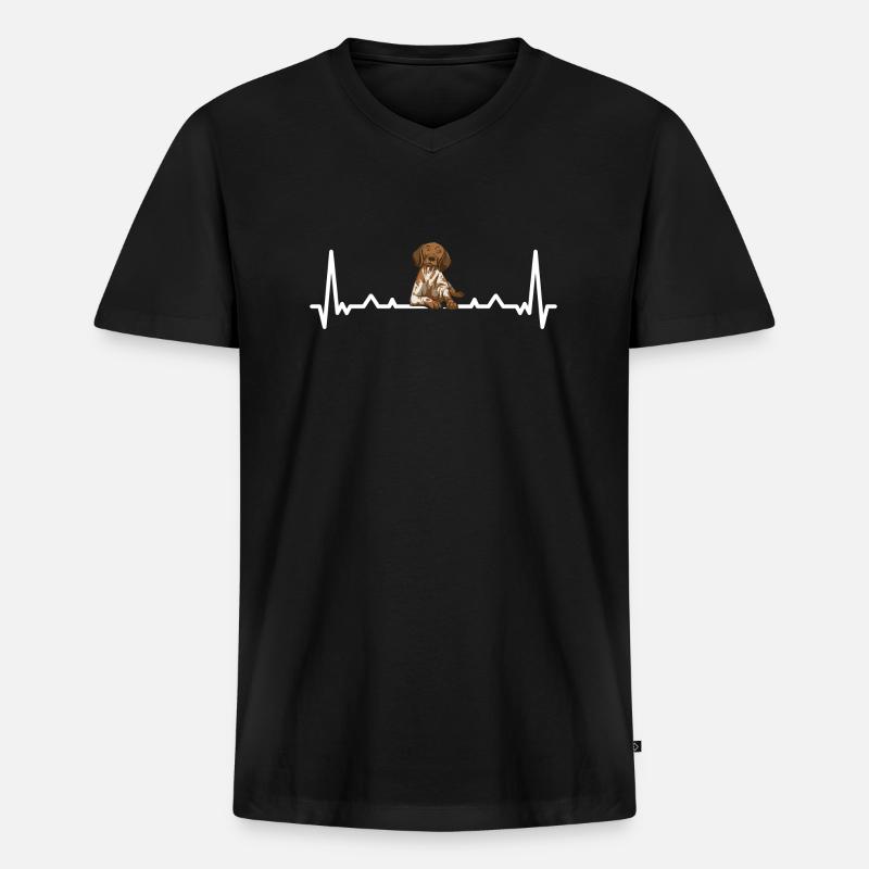 Heartbeat German Shorthaired Pointer - Männer Premium Bio T-Shirt mit V-Ausschnitt - Schwarz