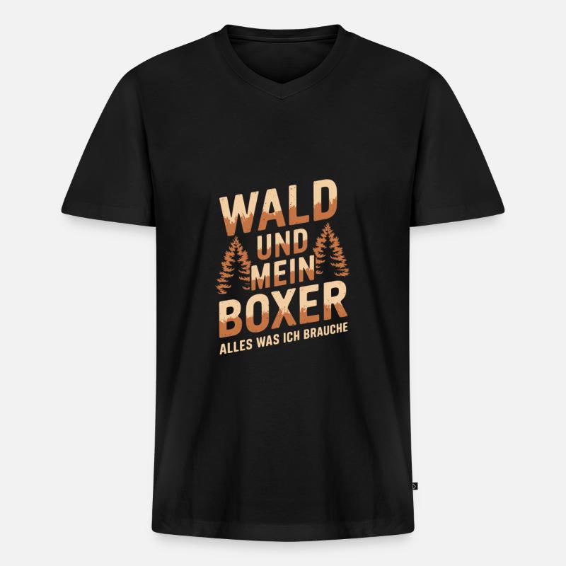 Wald und mein Deutscher Boxer - Männer Premium Bio T-Shirt mit V-Ausschnitt - Schwarz